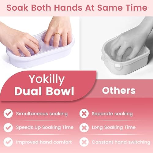 Yokilly Dual Nail Soak off Bowl: Acetone Acrylic Remover Kit - Soak Off Bowls for Gel Nail Polish Dip Powder Cuticle Remover - Nail Soaking Manicure Bowl with 15ml Rose Cuticle Oil for Salon Home thumbnail 2