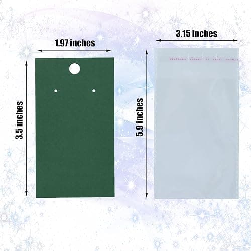 Twavang Earring Card Holder Set, 100Pcs Kraft Paper Earring Display Cards, 100 Pairs Clear Earring Backs with 100Pcs Self Adhesive Bags for Earrings Jewelry Display (Green, 3.5" x 2") thumbnail 2