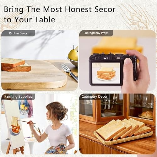 Yatinkim 4 Pcs 4.3 Inch Fake Toast Slices Realistic Artificial Bread Decoration Faux Loaves Soft Bread Dessert Simulation Food Model for Home Kitchen Bakery Display Birthday Party Photography Props thumbnail 7