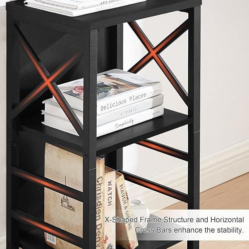 MNEETRUNG Small Bookshelf,3 Tier Industrial Bookcase with Metal Frame and Backboard,Low Black Book Shelf,Book case for Small Spaces,Living Room,Bedroom and Home Office thumbnail 7