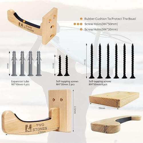 TWO STONES Surfboard Racks for The Wall, Surfboard Rack Hanger Works as a Shortboard, Skimboard & Longboard Hanger or Stand Indoor or Outdoor thumbnail 3