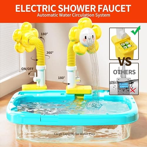 Pupu Pig Water Table Play Sink Toys for Toddlers, Kids Play Kitchen Sink with Running Water, 360° Electric Faucet, Floating Fishing Game, Sensory Water Table Toys for Boys Girls Summer Gifts thumbnail 4