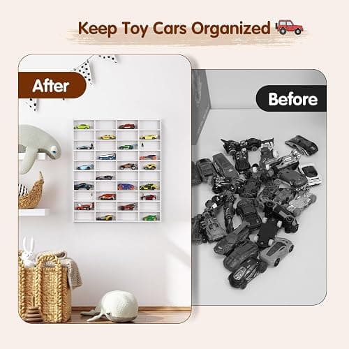 Krafetto Toy Car Display Shelf, Holds 40 Diecast 1/64 Toy Cars, Wall Mount Model Car Storage Organize Case thumbnail 6