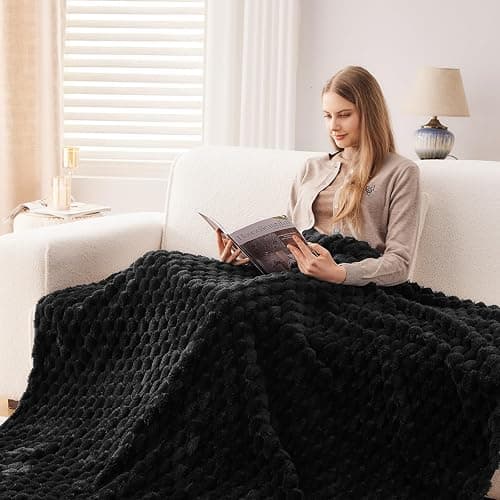 NEWCOSPLAY Super Soft Throw Blanket Black Premium Silky Flannel Fleece 3D Clouds Stylish Jacquard Lightweight Bed Blanket All Season Use 350GSM (Black, Throw(50"x60")) thumbnail 5
