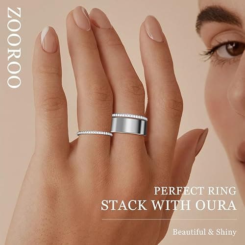 ZOOROO 2-Pack 14K Gold Plated Stacking Rings for Oura Ring Gen 4/Oura Ring Gen 3, Cubic Zirconia Simulated Diamond Oura Stack Rings for Women thumbnail 5