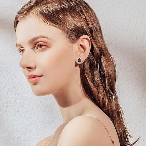 MEDWISE 925 Sterling Silver Moonstone/Turquoise/Malachite Teardrop Bridal Stud Earrings - Cartilage Studs, Hypoallergenic Perfect for Weddings Gifts thumbnail 3