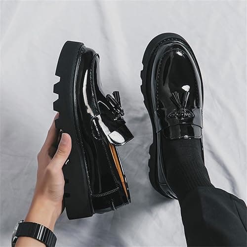 didopery Men's Patent Leather Slip-On Tassel Dress Platform Loafers Casual Non-Slip Penny Formal Shoes Business Party Wedding Prom Moccasins Boat Shoes thumbnail 3