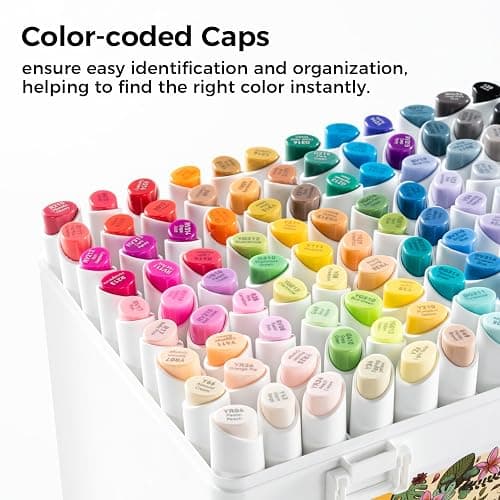 Ohuhu Alcohol Markers 108 Colors: Fine & Slim Broad Chisel Dual Tips Alcohol-based Refillable Art Markers for Artist Adult Coloring Book Illustration Drawing Manga 108 Set- Kaala thumbnail 5