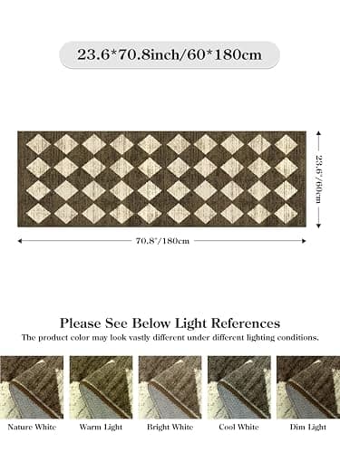 Lahome Washable Kitchen Runner Rug, Rug Runners for Hallways 6 Feet Non Slip Long Bathroom Rugs Runner, Moroccan Trellis Non Skid Low Pile Laundry Room Carpet Runners for Bedroom Entryway, 2x6 Brown thumbnail 2
