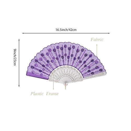 QIRMIZI 10 PACK Fabric Folding Handheld Fans, Perfect for Weddings, Parties, and Dancing,Purple thumbnail 3
