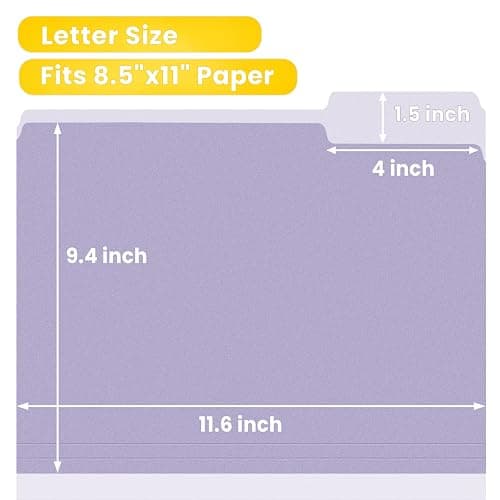 SUNEE File Folders Letter Size 10 Pastel Colors, 100 Pack Manilla Folders 8.5 x 11 1/3-Cut Tabs, Colored File Folders Office Home School for Documents Files Paper thumbnail 3