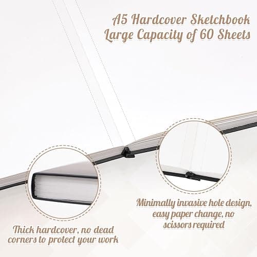 A5 Sketchbook 60 Sheets, Sketchbook with 200GSM Thick Paper - Black Hardback Art Drawing Pad for Sketching, 14.8 x 21 cm, 120Pages thumbnail 4