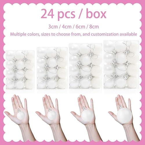 24 Count Mini White Ornaments for Mini Christmas Tree, Small Shatterproof Christmas Tree Ornaments Balls Party Decorations, 1.2 Inch thumbnail 9