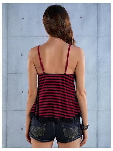 SOLY HUX Womens Y2K Lace Cami Sleeveless Striped Spaghetti Strap Camisole Gothic Babydoll Tops thumbnail 2