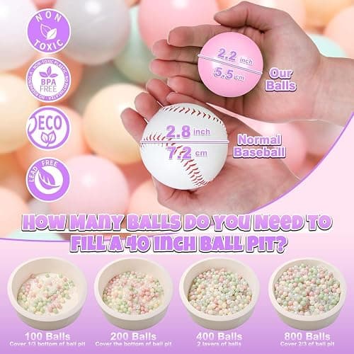 GOGOSO Balls for Ball Pit - Plastic Ball for Toddlers 1-3, Baby Kids Ball Pool Decoration 50 100 200 300 500 1000 (6 Colors, 500 Balls) - 6 Colors - 500 balls thumbnail 3