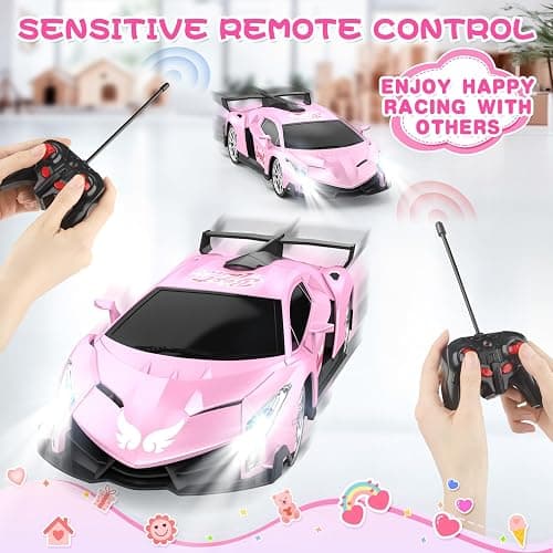 Growsland Remote Control Car for Girls, 1:18 Pink RC Cars Toys for Kids Girl Electric Vehicle Toy Car Hobby Racing Car with Lights & Controller, Birthday Gifts for Girl Boys Age 3 4 5 6 7 8 9 Year Old thumbnail 6