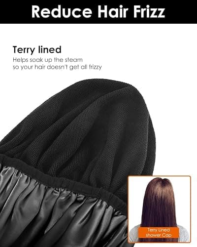 Aquior Shower Cap,Terry Lined Shower Cap for Women Reusable, Triple Layer Waterproof Bath Cap, Extra Large for Women Long Hair(Black) thumbnail 7