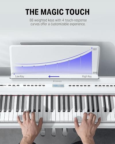 Donner DEP-20 Beginner Digital Piano 88 Key Full Size Weighted Keyboard, Portable Electric Piano with Furniture Stand, 3-Pedal Unit, White thumbnail 2