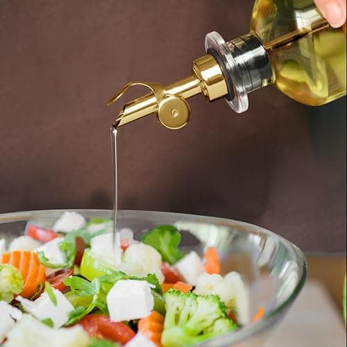LVYKING Olive Oil Dispenser Spout Stainless Steel Auto Flip Pourer 2Pk Gold | 304 stainless steel, auto flip-top, leak-proof stopper, fits standard oil bottles, easy clean, for kitchen & cocktail use thumbnail 2