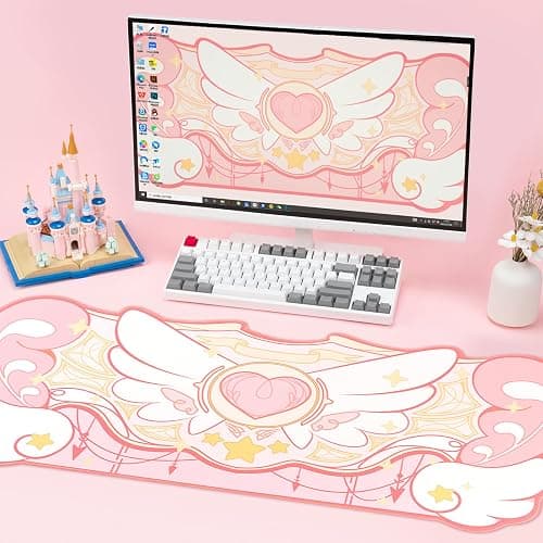 GeekShare Großes Gaming-Mauspad, Kawaii-Rosa, rutschfeste Gummi-Rückseite, Mauspad für Tastatur und Maus, perfekt für Gaming oder Heimbüroarbeit – Sternflügel thumbnail 7