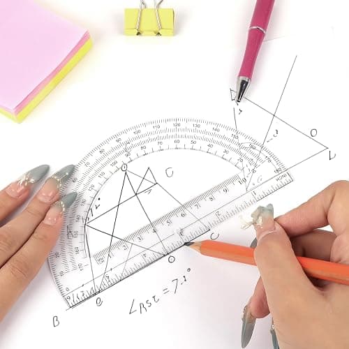 Unjoo Plastic Protractor Math Protractors 180 Degrees for Geometry Classroom Student School Office Supplies, 6 Inch, Pack of 2 (Clear) thumbnail 8