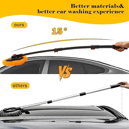 15°Curved Car Wash Brush with Long Handle,43 inch extendable car wash mop with Aluminum Alloy Rod - Microfiber Fiber Sponge pad Brush Head for Cleaning car Truck SUV,car Brush Not Hurt Paint thumbnail 4