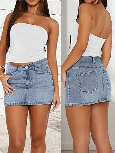 DEICAEVO Womens Denim Skirt Casual Mini Jean Skirt Stretch Low Waist Jean Skirt for Women Zip Fly Denim Mini Skirts thumbnail 5