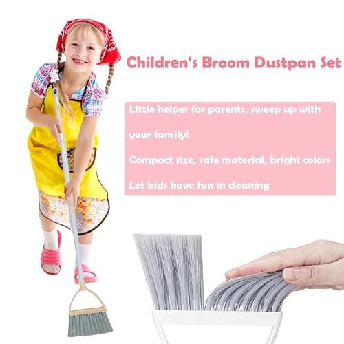 Xifando Mini Broom with Dustpan for Kids,Little Housekeeping Helper Set (Light Blue) thumbnail 4