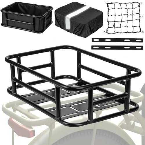 Bike Basket Rear - Large Capacity Heavy Duty Bicycle Basket with Liner,Cargo Net,Waterproof Cover - Ebike Accessories for Adult Bikes,Electric Bike,Carrying Grocery,Ball,Dog - Image 1
