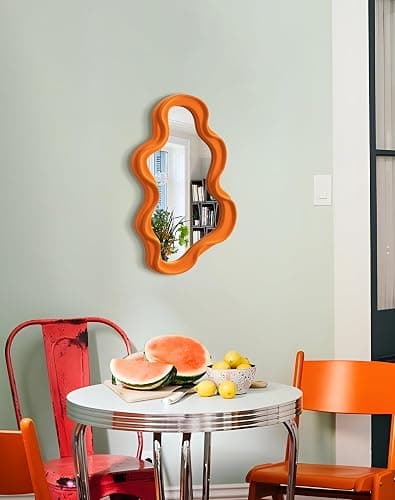 TEIPAI Small Decorative Mirror for Girly Bedroom Dresser Decor, Vivid Abstract Wavy Wall Mirrors for Home Aesthetic Book Coffee Shop Hotel Decoration, Unique Gift for Birthday Thanksgiving (Orange) thumbnail 9