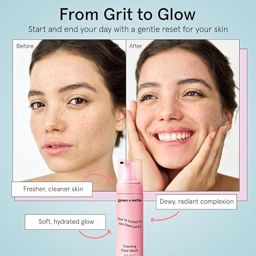 grace & stella Award Winning Hydrating Face Wash (150ml) - Gentle Foaming Facial Cleanser with Hyaluronic Acid, Rose Water, Aloe Vera - Moisturizing Cleansing Foam for Normal to Very Dry Skin - Vegan thumbnail 5