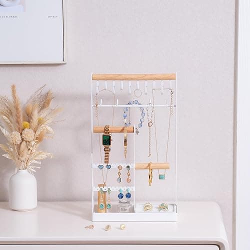 ProCase Jewelry Organizer Jewelry Stand Jewelry Holder Organizer, 4-Tier Necklace Organizer with Ring Tray, Large Aesthetic Jewelry Tower Storage Rack Tree for Bracelets Earrings Rings -Large, White thumbnail 6