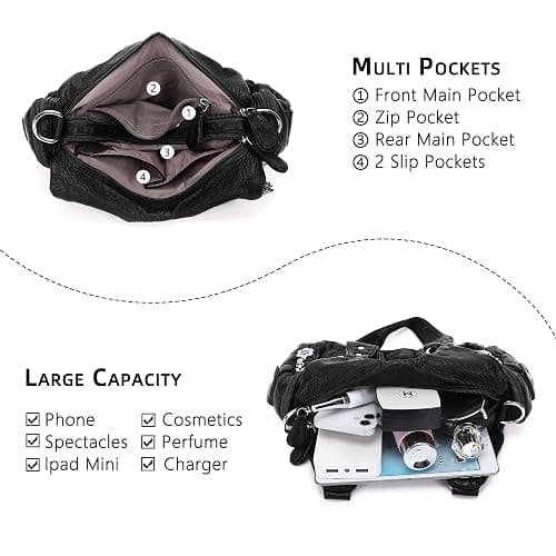 Angel Kiss Purses for Women Small Hobo Shoulder Bags Vagen Leather Multi-Pocket Tote Bag with Zipper thumbnail 5