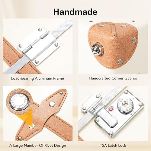 universal trotter Vintage PU Leather Luggage Set, Retro Trunk Suitcase with Wide Aluminum Frame, TSA Key Locks and Smooth 360° Spinner Wheels (Natural Tan Trim,26"+12") thumbnail 5