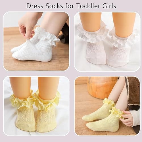 ObkuJehc Toddler Girl Socks Toddler Ruffle Sock Girls 2t-3t Baby Infant Dress Lace White Frilly Ruffle Socks for Girls thumbnail 6