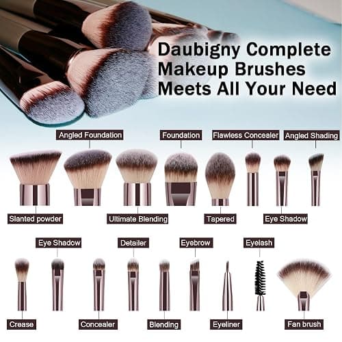 Makeup Brushes, Daubigny 16Pcs Complete Premium Synthetic Makeup Brush Set with Professional Foundation Brushes Powder Concealers Eye shadows Blush Makeup Brush for Perfect Makeup (Champagne Gold) thumbnail 4