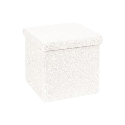 ROOM | Amazon | B FSOBEIIALEO Small Storage Ottoman Cube Sherpa Ottomans Foot Rest, Foldable Boucle Ottoman, Faux Teddy Fur, Cream White 12.6"x12.6"x12.6" - White - 12.6"x12.6"x12.6" - Image 1