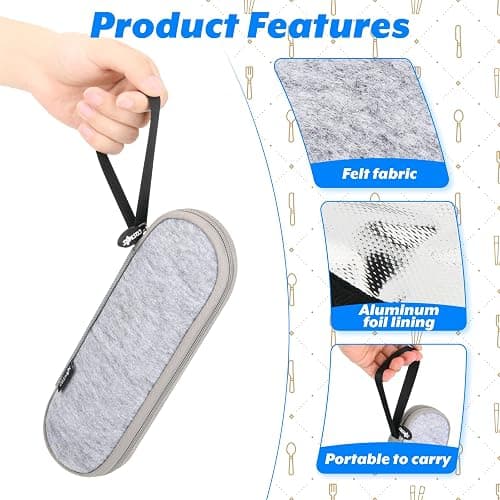 Cosmos Portable Travel Felt Tableware Carrying Storage Case Zipper Bag for Cutlery Kit Flatware Chopsticks Spoon Fork in Camping Travel Picnic Office thumbnail 4