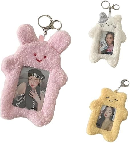 Plush Photocard Holder, White, Korean Style ID Card Cover, Rabbit Design, Student Identification Badge Sleeve thumbnail 4