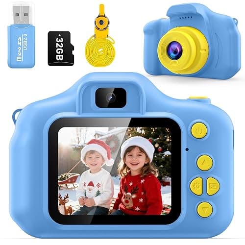 Desuccus Kids Camera Toys Christmas Birthday Gifts for Boys and Girls Kids Toys 3 4 5 6 7 8 9 Year Old HD Digital Video Camera for Toddler with 32GB SD Card (Blue) - Image 1