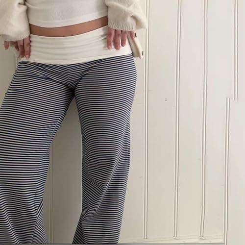 Women's Fold Over Lounge Pants Low Rise Wide Leg Yoga Sweatpants Stretchy Bell Bottoms Leggings Roll Over Pants thumbnail 3