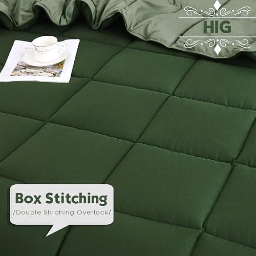 HIG 3pc Green Comforter Set Full SizeDuvet Insert, Reversible, All Season, Box Stitched, with Corner Tabs, Soft, Fluffy thumbnail 3
