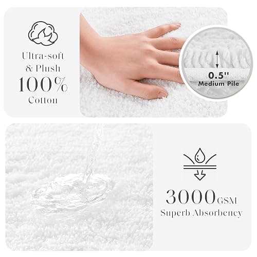Madison Park Splendor Reversible 100% Cotton Tufted Bathroom Rug-3000 GSM Hotel Quality Luxurious Plush Medium Pile Bath Mat Absorbent, Quick Dry, Shower Room Décor, 21x34, White thumbnail 3