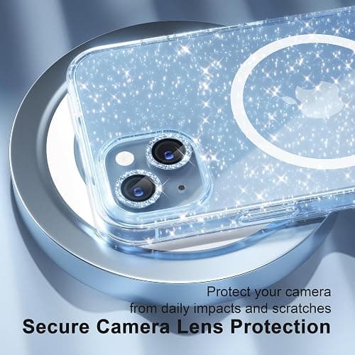 Choiche Compatible for iPhone 15 Case Magnetic, Women Clear Glitter Bling Sparkly Case, [2xDiamond Camera Lens Protectors] [2xTempered Glass Screen Protectors] [Compatible MagSafe] (Glitter Blue) thumbnail 3