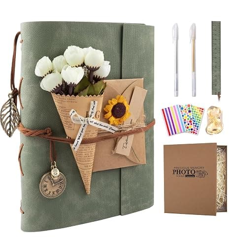ALKALO Scrapbook Photo Album 100 Pages, 60 Pages Self Adhesive+40 Pages Kraft Paper DIY Photo Book for 2x3 3x5 4x6 5x7 Pictures, Leather Memory Book for Wedding Baby Family Travel Birthday Christmas - Image 1
