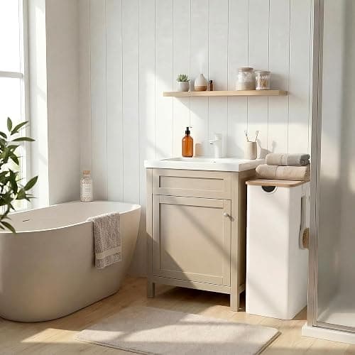 efluky Slim Laundry Basket with Lid, Narrow Laundry Hamper with Removable Bag, Skinny Dirty Clothes Basket with Bamboo Handles for Bathroom, Bedroom & Laundry Room, 65L Beige thumbnail 7
