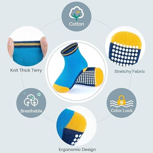 JAKIDAR 12 Pack Baby Toddler Socks Non Slip Grip Cotton Crew Socks for Boys Girls Infants Kids thumbnail 4