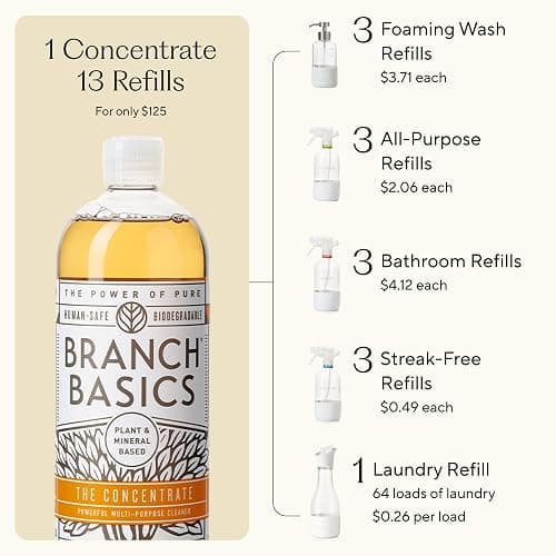 Branch Basics Premium Starter Kit in Glass: All Purpose Cleaner, Glass Cleaner, Bathroom Cleaner, Wash Bottle, and Laundry Bottle (3 Glass Spray Bottles + Concentrate) Fragrance-Free thumbnail 6
