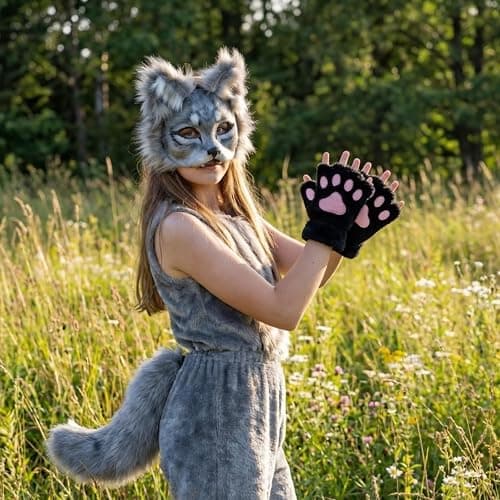 Geyoga 3 Pairs Cat Paw Gloves Therian Theme Furry Kawaii Plush Fingerless Paws Cosplay Gloves Girls Women Gift Costume Favor thumbnail 4