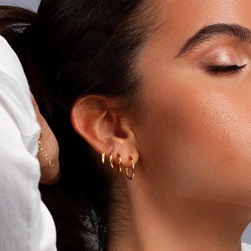 8 Pieces Gold Clip on Earrings Non-Piercing Fake Hoops for Men Women, Cool Stainless Steel Clip on Earring Unisex Hoop Ear Clips Gifts Set, 4 Pairs in Four Different Sizes (Gold) thumbnail 6